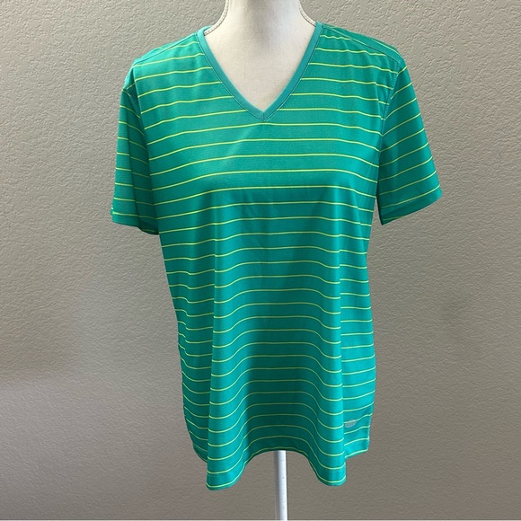 Reel Legends Tops - Reel legends Green Striped V-Neck T-Shirt